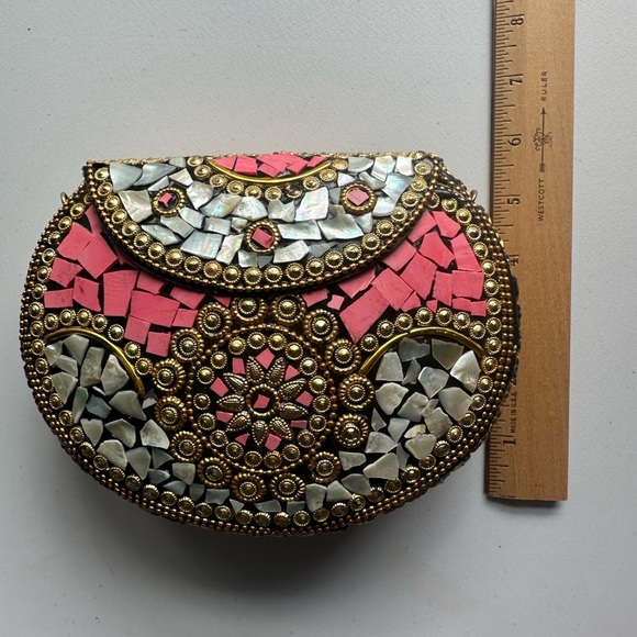 Ramla Beverly Hills Crossbody Clutch Pink Handmade Tiled Bag NWOT - Picture 9 of 10